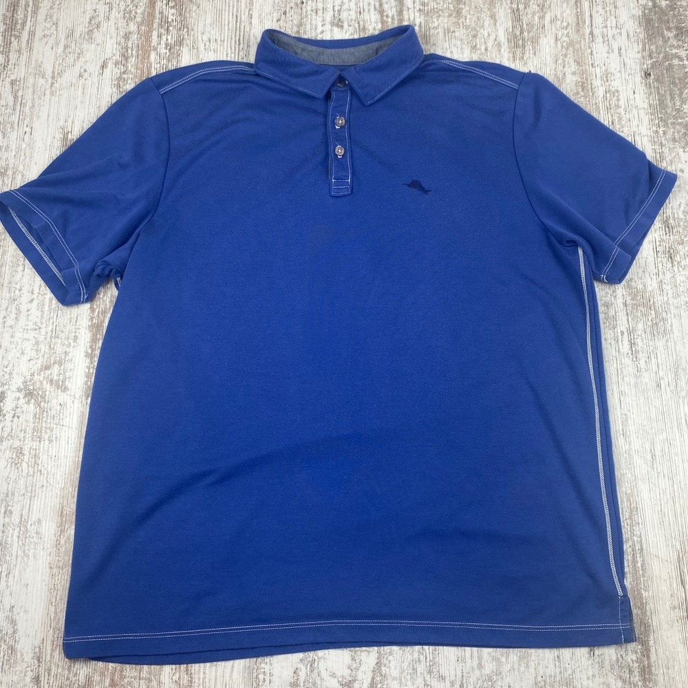 Tommy‎ Bahama Kohala Peak Polo Shirt Mens Large Blue TENCEL Resort Casual L